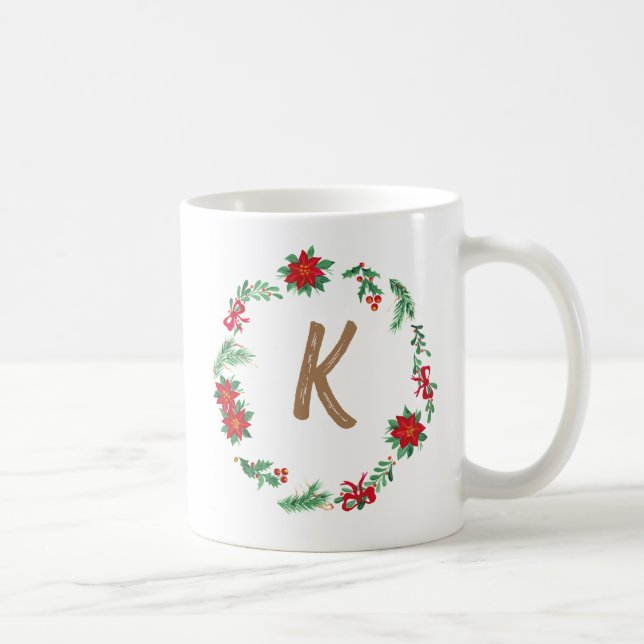 Mug Élégant monogramme de couronne florale Noël initia (Droite)