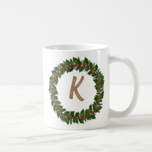 Mug Élégant monogramme de couronne florale Noël initia