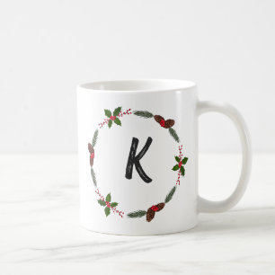 Mug Élégant monogramme de couronne florale Noël initia