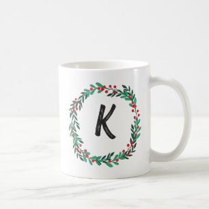 Mug Élégant monogramme de couronne florale Noël initia