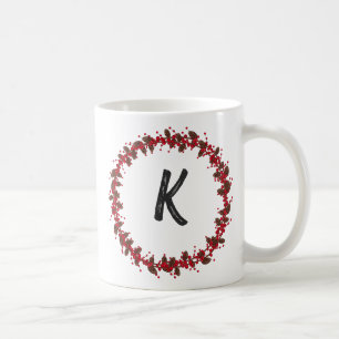 Mug Élégant monogramme de couronne florale Noël initia