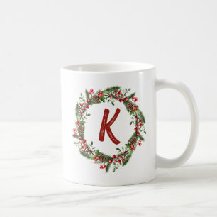 Mug Élégant monogramme de couronne florale Noël initia