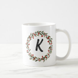 Mug Élégant monogramme de couronne florale Noël initia
