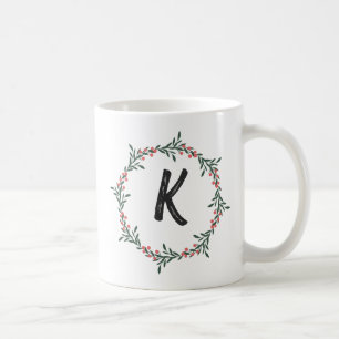 Mug Élégant monogramme de couronne florale Noël initia