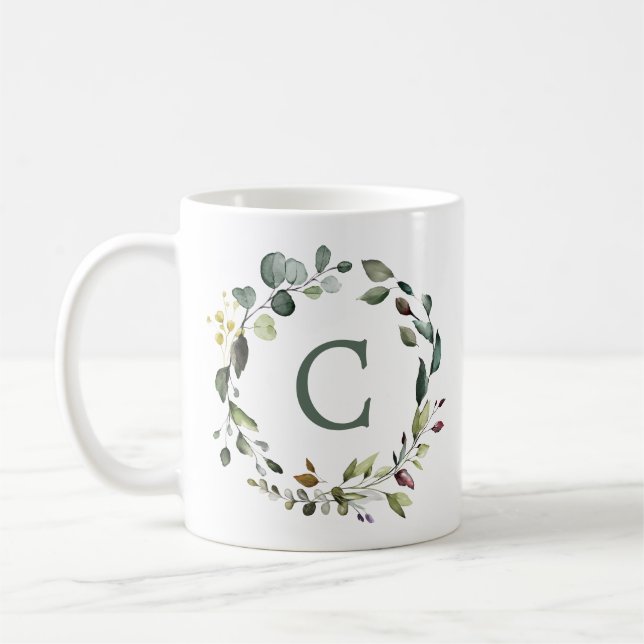 Mug Élégant Monogramme de couronne végétale (Gauche)