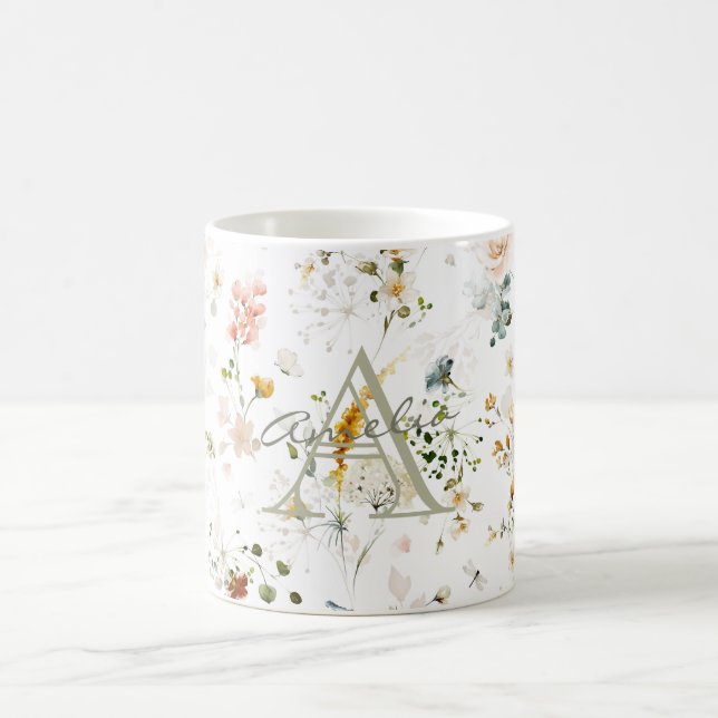 Mug Élégant Monogramme de jardin de fleurs (Centre)