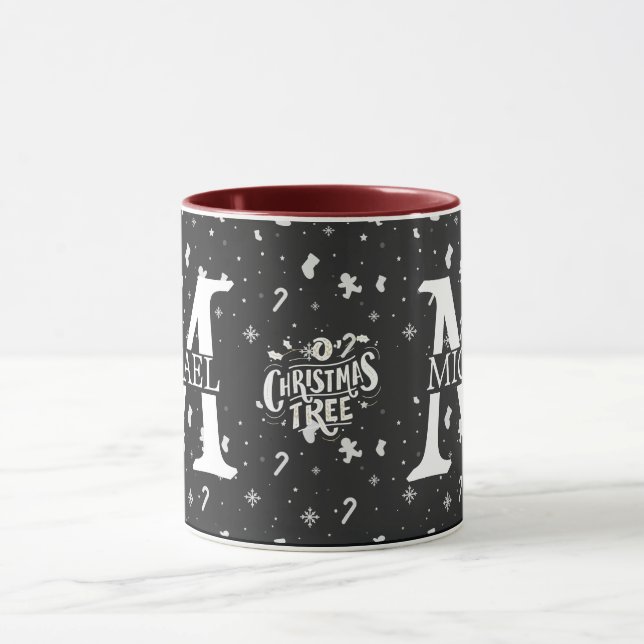 Mug Élégant Monogramme Fête de Noël décorative (Centre)