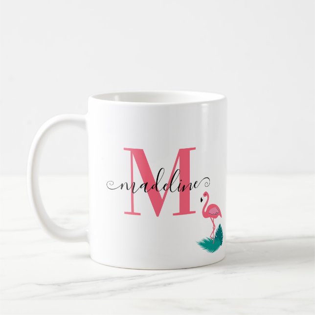 Mug Élégant Monogramme Feuille Tropical Flamant rose r (Gauche)