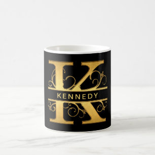 Mug Élégant Monogramme "K" Nom personnalisé Black Gold
