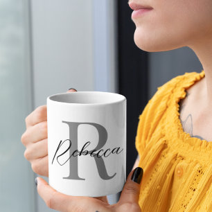 Mug Élégant Monogramme minimaliste noir et gris