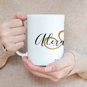 Mug Élégant Monogramme Nom initial Black Gold Script