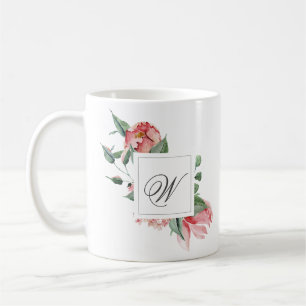 Mug Élégant Monogramme personnalisé avec roses roses r