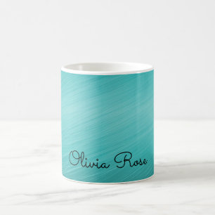 Mug Élégant Monogramme Turquoise Aqua Nom du script