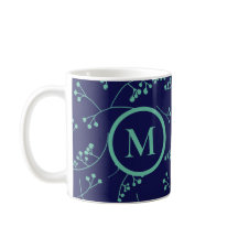 Élégant monogramme turquoise motif de baies turquo