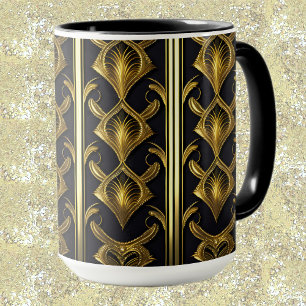 Mug Elégant motif art déco en noir et or