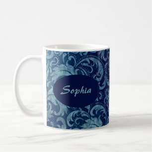 Mug Elégant motif de Damas Vintage bleu