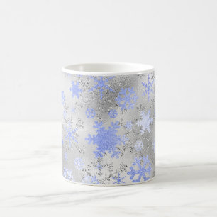 Mug Élégant Motif de flocon de Noël bleu argenté
