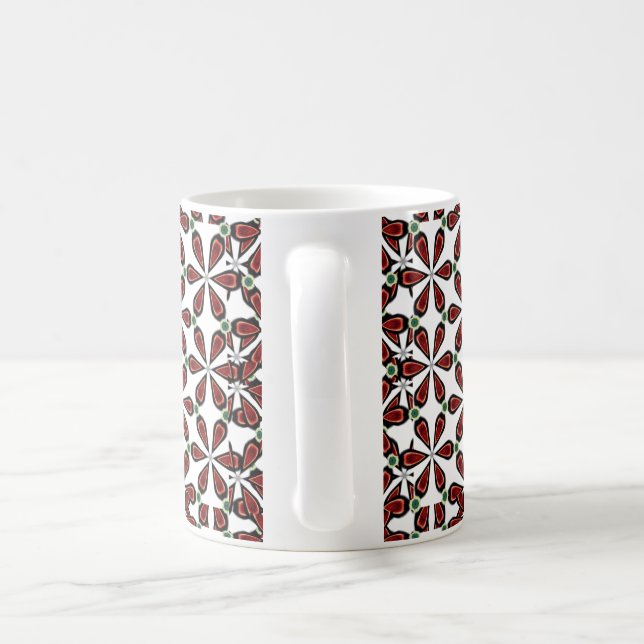 Mug Élégant Motif de pétale rouge sur noir | Floral mo (Poignée)