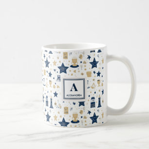 Mug Elégant Motif d'étoiles bleu et or personnalisé(12