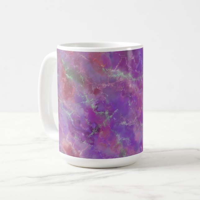 Mug Élégant Motif en marbre rose, violet et argenté (Devant gauche)