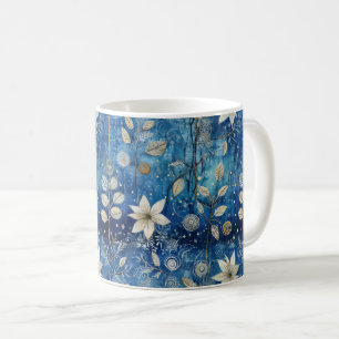 Mug Élégant Motif floral bleu et blanc