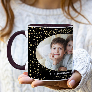 Mug Élégant Noël photo à paillettes dorées et noires