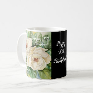 Mug Elégant Noir 90e Anniversaire Magnolia Nom floral