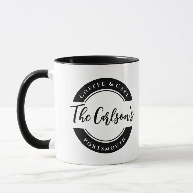 Mug Élégant Noir Blanc Moderne Calligraphie Adresse (Gauche)