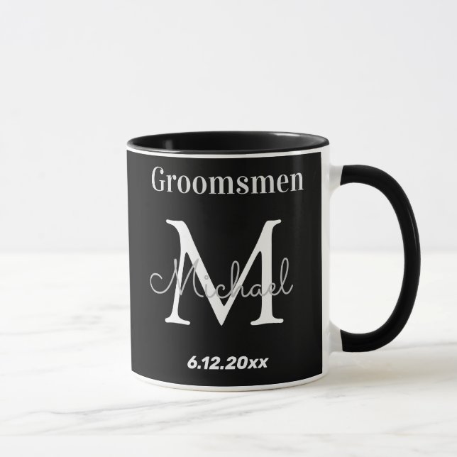Mug élégant noir blanc personnalisable groomsmen (Droite)