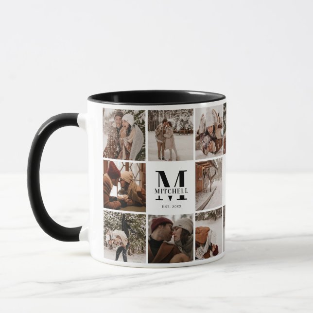 Mug Élégant noir et blanc Multi Photo Coller Keepsaké (Gauche)
