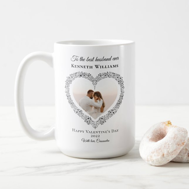 Mug Elégant noir meilleur mari photo Valentines Day (Avec donut)