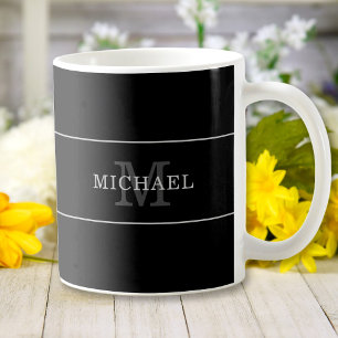 Mug Élégant Noir Monogramme Nom Personnalisé