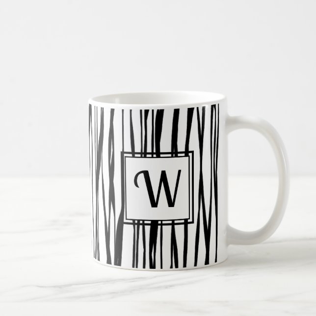 Mug Élégant noir personnalisé Monogramme blanc (Droite)