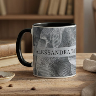 Mug Élégant Nom personnalisé Tulle Gris Noir Toile Rou