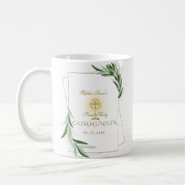 Mug Élégant Olive Feuille Gold Première Communion sain