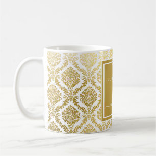 Mug Élégant or et blanc Damassé Café Personnalisé