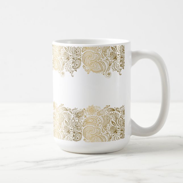 Mug Elégant Or Et Blanc Floral Paisley (Droite)