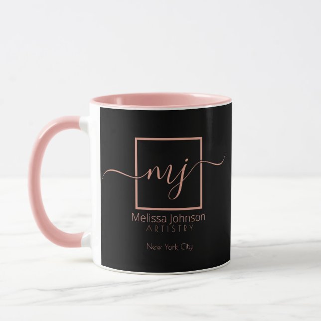 Mug Elégant or Rose sur noir (Gauche)