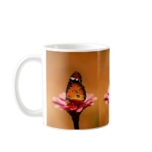 Élégant Papillon orange sur Fleur rose