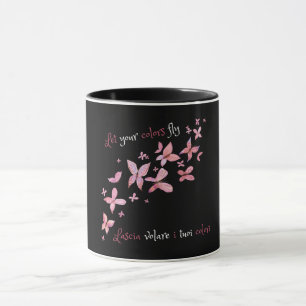 Mug Élégant Papillons rose Bilingue