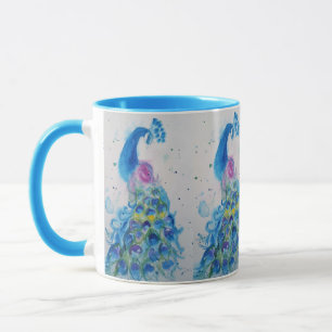Mug Elégant Peacock Aquarelle Peinture Bleue