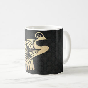 Mug Elégant Peacock Or, Damas Noir