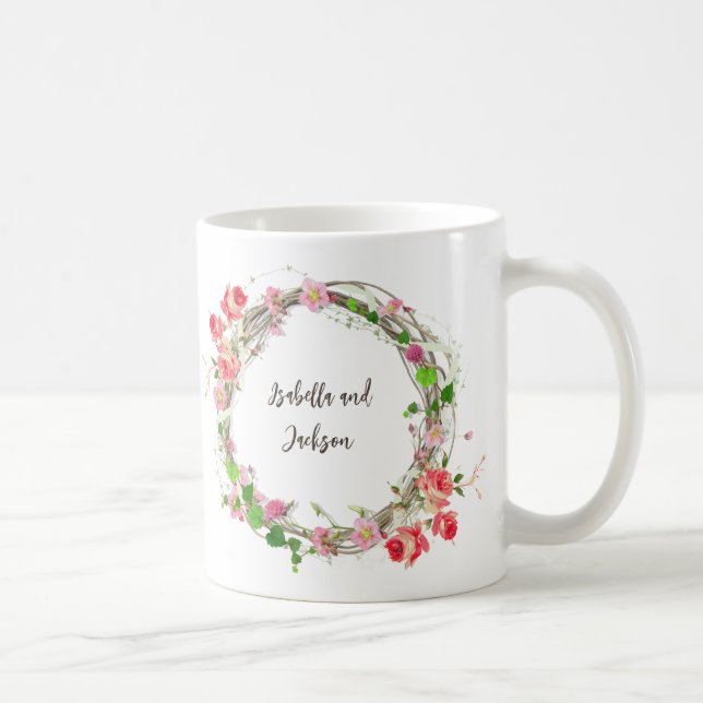 Mug élégant personnalisé couple/single nom floral (Droite)