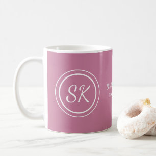 Mug Élégant Pink Blush Script Monogramme Entreprise