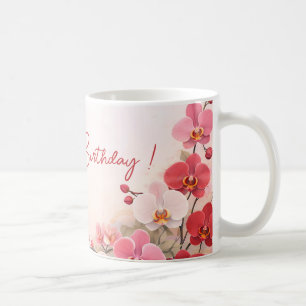 Mug Elegant Pink Orchid Birthday