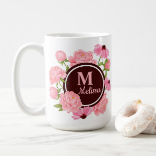 Mug Élégant Pivoine Rose Moderne Aquarelle Florale 