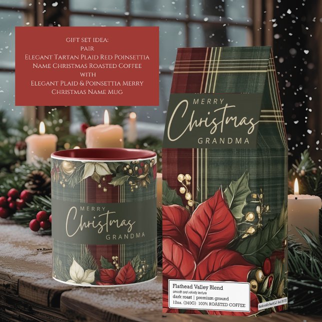 Mug Élégant Plaid & Poinsettia Joyeux Nom de Noël (Créateur téléchargé)