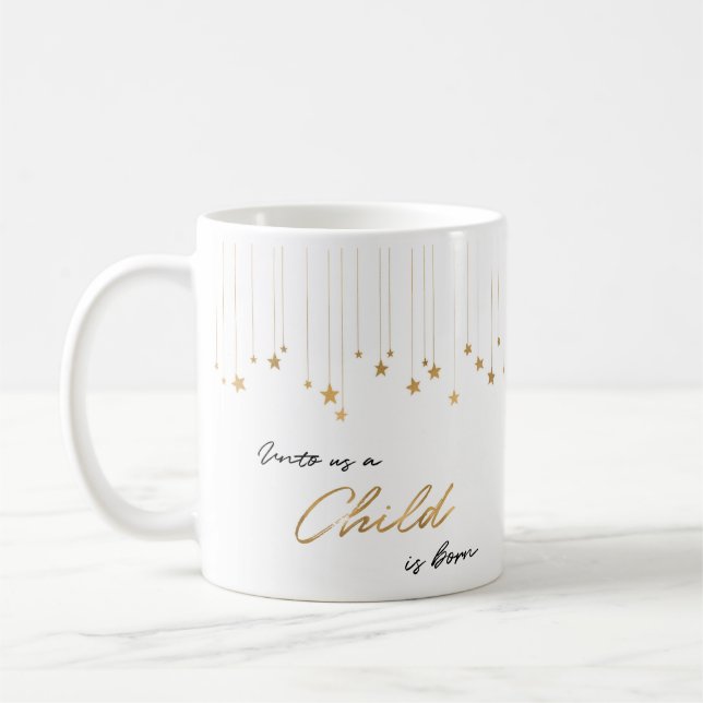 Mug Élégant pour nous Un enfant est né Or Noël (Gauche)
