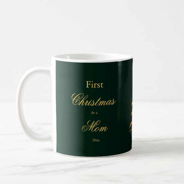 Mug Élégant premier Noël Maman Papa Pin Or Arbre (Gauche)