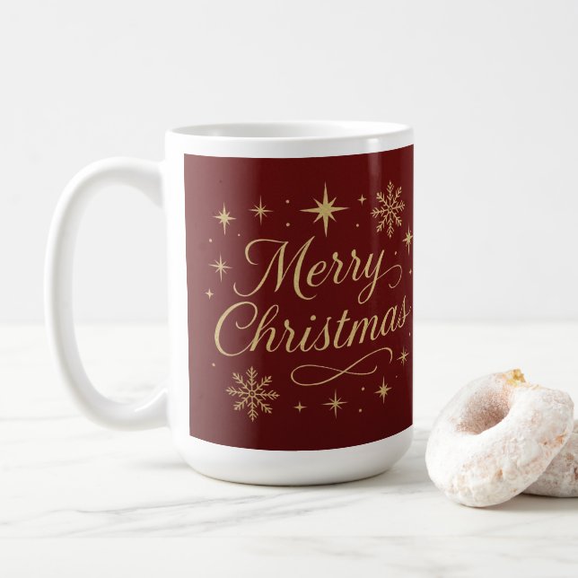 Mug Elegant Red and Gold Merry Christmas Festive  (Avec donut)